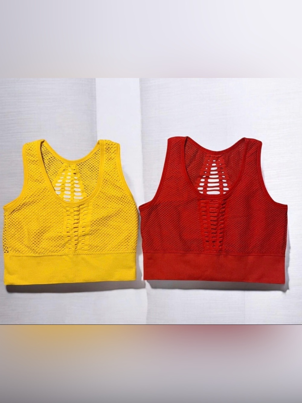 Yellow and Red Mesh Racerback Crop Tops - Picture 2 of 3